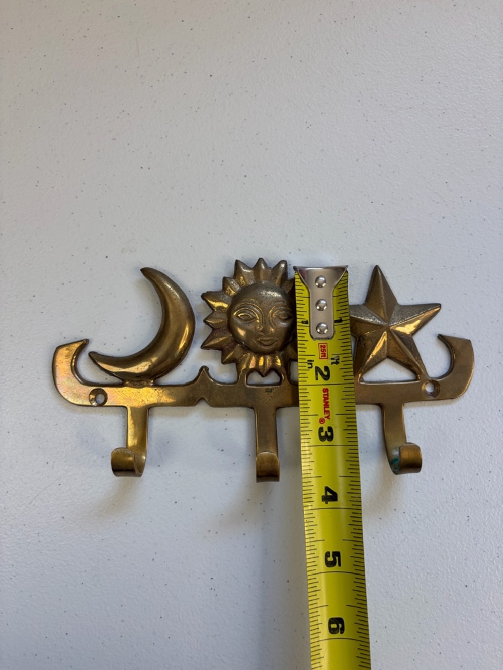 Vintage Brass Celestial Wall Hooks Sun Moon Stars Entryway Key Holder Boho 90s - Picture 9 of 9